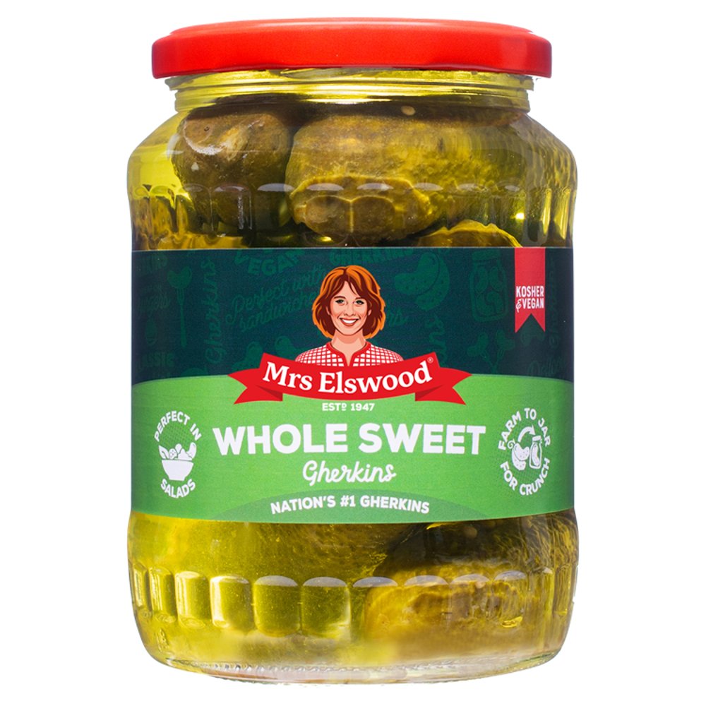 Mrs Elwood Whole Sweet Gherkins 670g