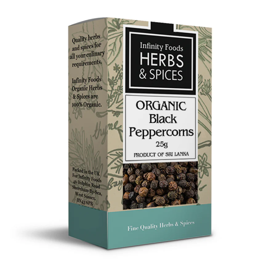 Infinity Foods Herbs and Spices Organic Black Peppercorns 25g